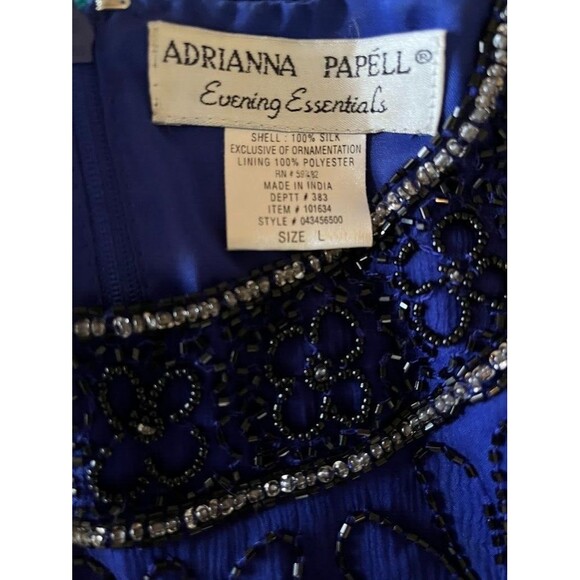 Vtg Adrianna Papell Silk Beaded Top L Royal Blue Silver Black Floral Gatsby Glam - Picture 3 of 9